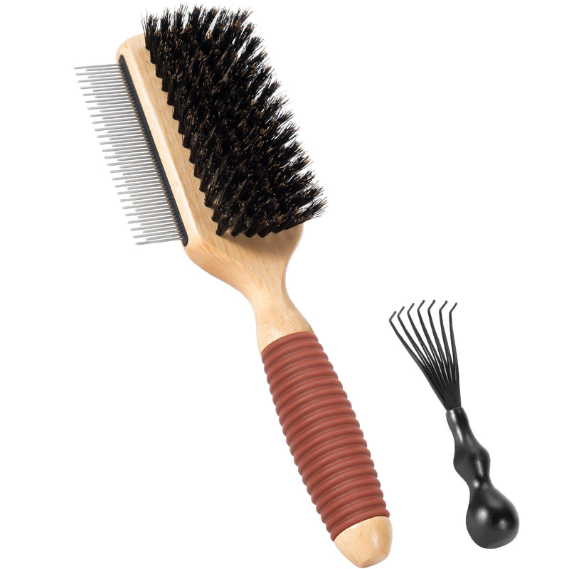 2 IN 1 Pin And Boar Bristle Brush for Dogs & Cats, Shedding Grooming Dog Brush for Short Haired Dogs, Cats, Pets with Beech Wood Rubber Handle - PawsPlanet Australia