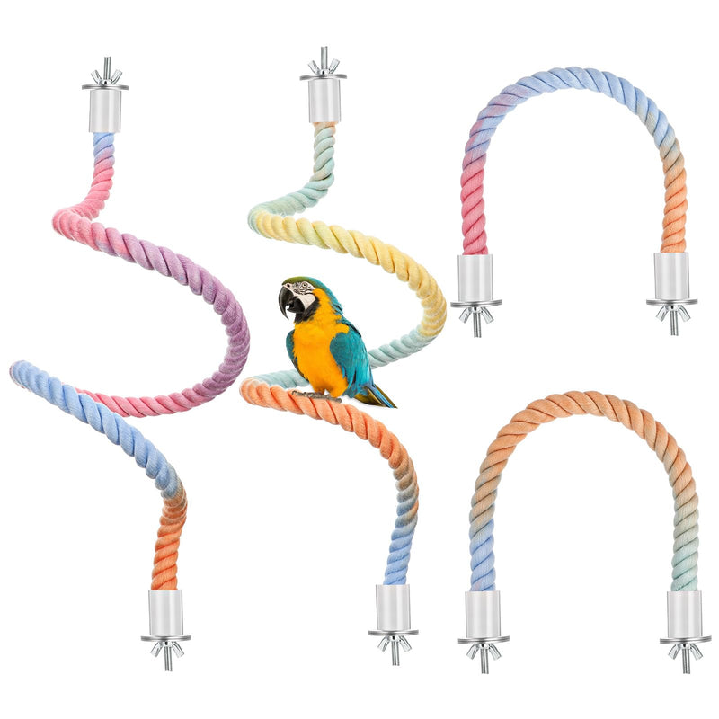 4 Packs Gradient Bendable Bird Rope Perches, Parrot Bird Perch Rope Stand for Cage Climbing Rope Toys Cotton Swing Climbing Rope Standing Bungee Toy for Parakeet Lovebirds Cockatiels Budgies