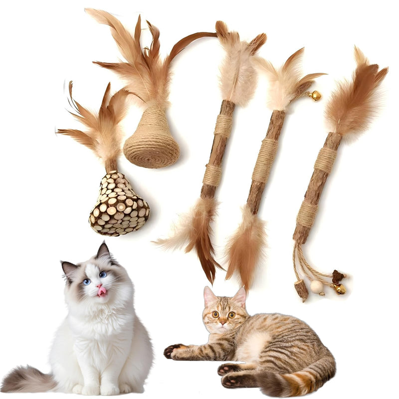 Silvervine Cat Feather Plush Mouse Toy - Natural Silvervine Catnip for Dental Health and Teething，Cat Kick Chew Stick for Indoor Use 5 Cat Feather Toys - PawsPlanet Australia