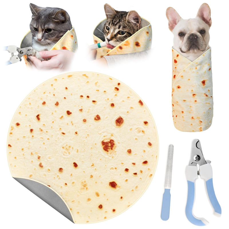 31.5" Large Cat Grooming Wrap for Cutting Nails, Self-Stick Dog Cat Burrito Wrap with Nail Clippers Kit, Soft Tortilla Blanket Pet Tool Gifts for Multifunctional Care Medicine Anti-Escape