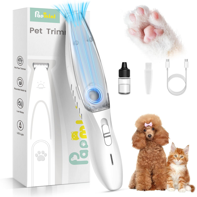 Vacuum Dog Paw Trimmer, Low Noise Paw Trimmers for Dog's Feet with Hair-Suction, Safety Cordless Electric Dog Clippers for Grooming, Rechargeable Cat Shaver for Paws, Ears, Face White