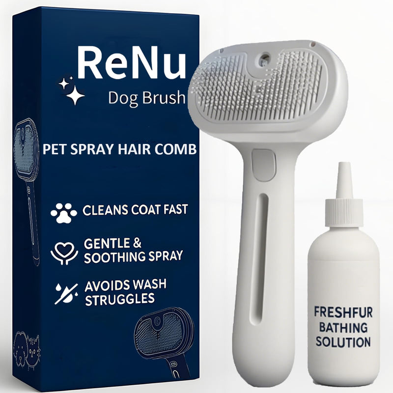 Fresh Fur Shower Brush, 3-in-1 Self-Cleaning Steamy Pet Brush for Dogs & Cats – Grooming Tool for Long & Short Hair, Removes Loose Hair and Reduces Shedding (White) White - PawsPlanet Australia
