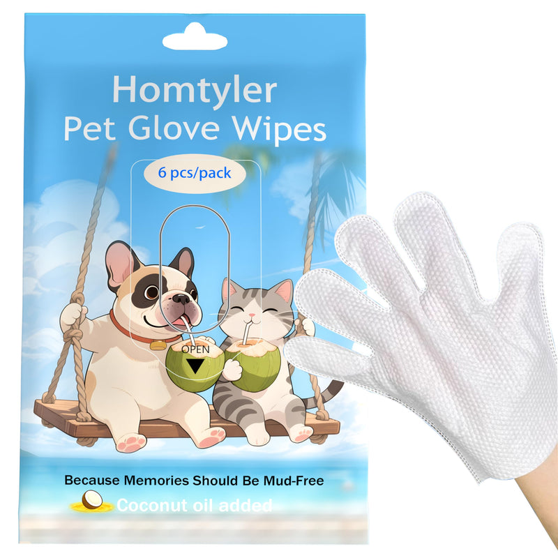 Dog Wipes Cleaning Deodorizing & Washing Gloves for Pets, Glove Wipes Pro for Dogs & Cats with Coconut Oil, Extra-Thick,Lick-Safe for Paws,Eyes,Ears&Body, Rinse-Free Waterless Bath,6PCS 6PCS - PawsPlanet Australia