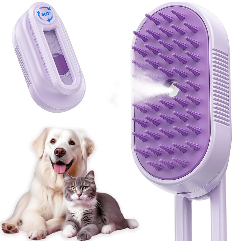 Cat Brush Cat Steam Brush Rechargeable Steamy Pet Grooming For Shedding, Water Spray Massage Brushs, Dog Hair Removal Self Cleaning Brushs Steamer Wet Spa Comb (Purple) - PawsPlanet Australia
