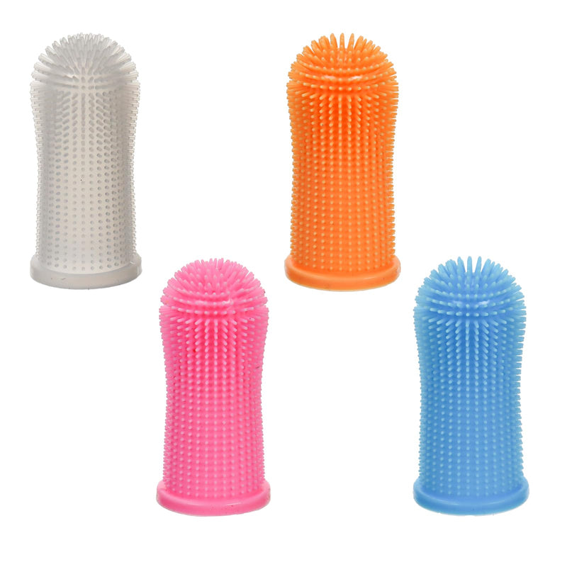 Pet Dental Finger Toothbrush, Silicone Dog Teeth Cleaning Brushes, Multi-Color 4-Pack, 2 Inch Length - PawsPlanet Australia