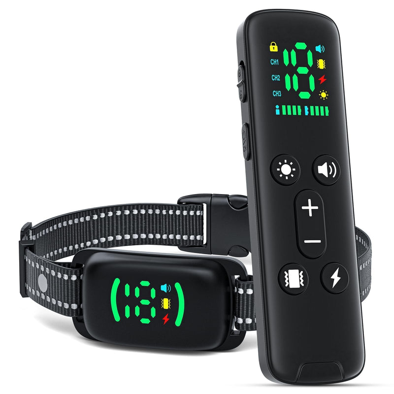 Shock Collar for Dogs with Remote for 8-120 lbs Medium Large Dogs, 4500FT Rechargeable IPX67 Waterproof e Collars with Light (0-3), Beep (1-8), Vibration(1-18), Safe Static(1-18) - PawsPlanet Australia