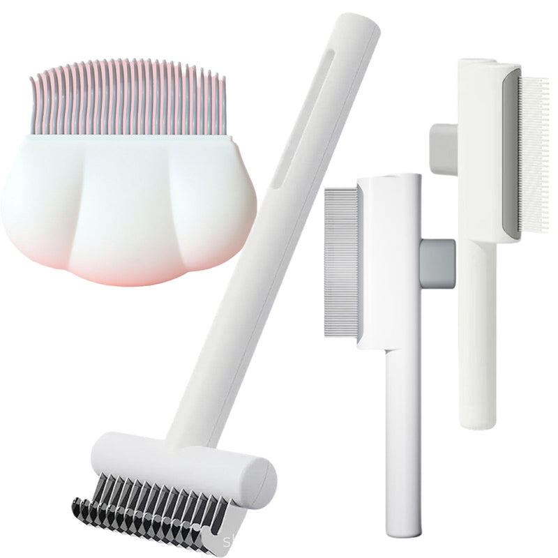 5-in-1 Pet Grooming Kit for Cats and Dogs – Flea Comb, Double-Layer Dense Tooth Comb, Knot Remover & Wave Massage Brush with Stainless Steel Teeth, Non-Slip Handle, Safe for Shedding Removal & Massage - PawsPlanet Australia