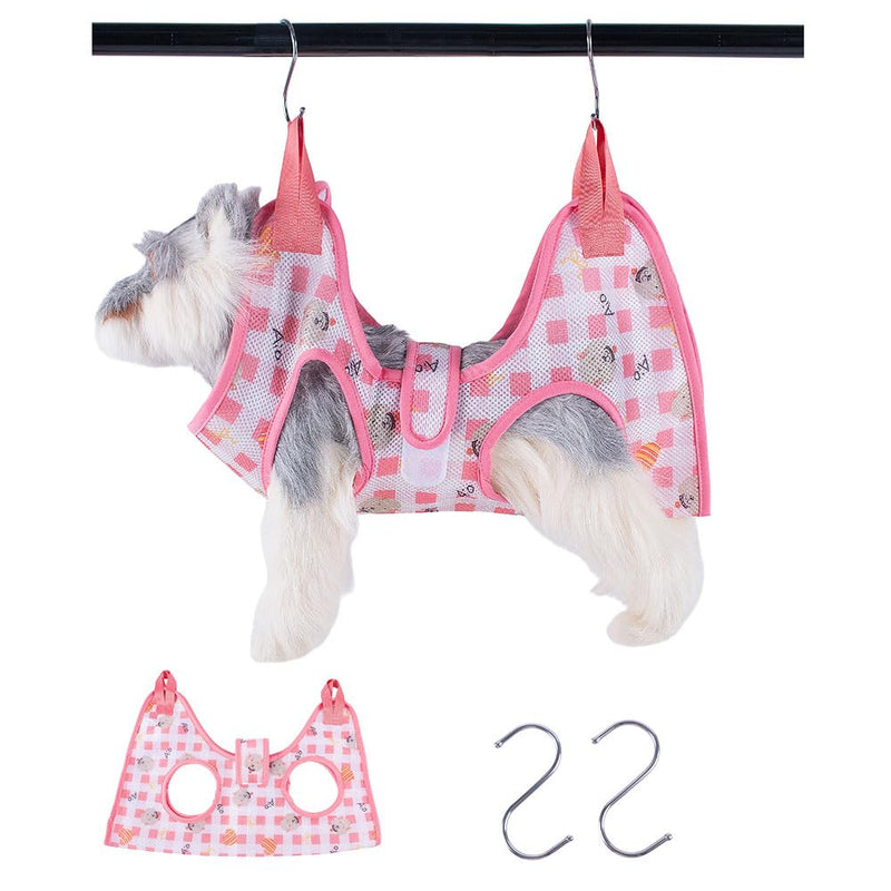 AIO Cat & Dog Restraint Sling for Nail Trimming Foldable Dog Grooming Supet Relaxation Hammock Harness for Pet Grooming S Pink Pink grid Small