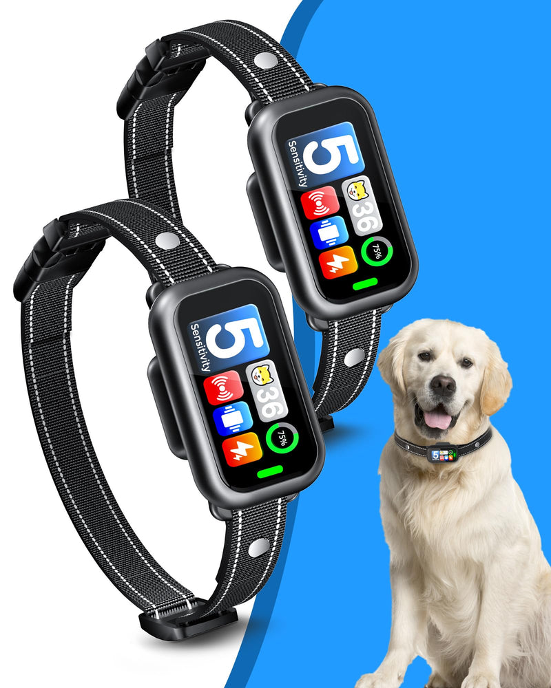 2 Pack Dog Bark Collar for Large Medium Small Dogs, 1s Fast Stop Barking Rechargeable Smart Bark Collar, Anti Barking Training Collar with 5 Adjustable Sensitivity Beep Vibration Shock Black+Black