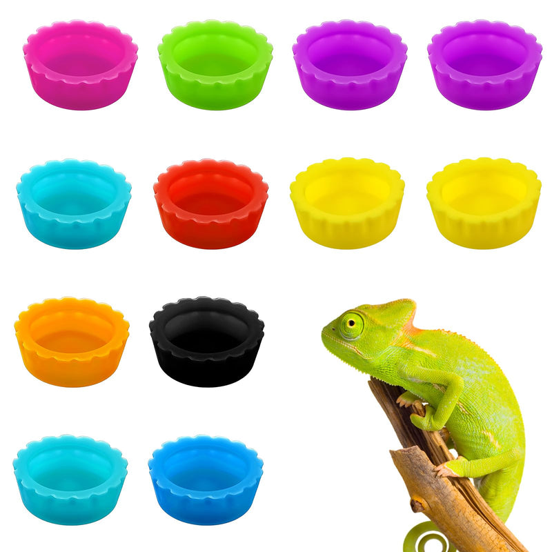 12PCS Gecko Food Cups, Plastic Crested Geckos Food Dish, Reptile Crested Silicone Bottle Caps, Mini Tray for Geckos Feeding Cups Easy to Clean - PawsPlanet Australia