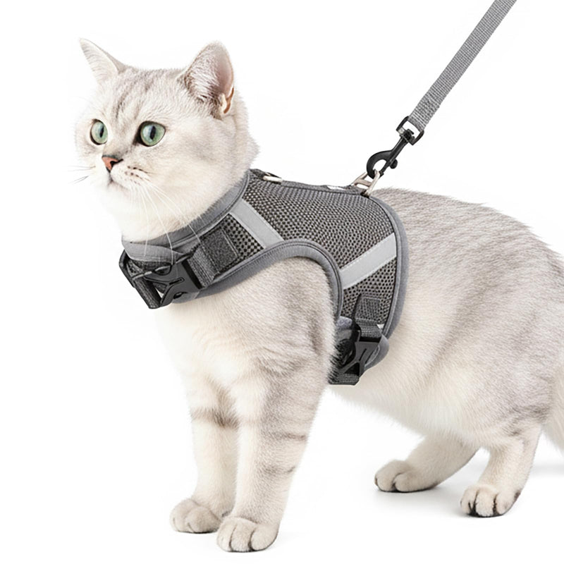 Cat Harness and Leash Escape Proof Kitten Harness Cat Leash for Walking Travel Service Cat Vest, Grey, X-Large - PawsPlanet Australia
