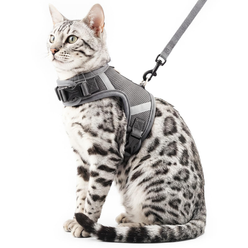 Cat Harness and Leash Escape Proof Kitten Harness Cat Leash for Walking Travel Service Cat Vest, Grey, Large