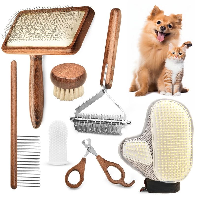 Premium Waterproof Wooden Pet Grooming Kit – Professional Deshedding, Dematting & Nail Trimming Set for Dogs, Cats & Small Pets – 10-Piece Gift Box with Canvas Pouch - PawsPlanet Australia