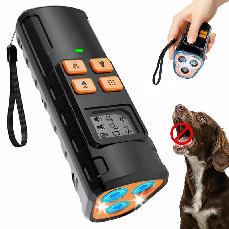 Superious Dog Bark Deterrent Device 4-in-1 Ultrasonic Anti Barking Control, 3X Ultrasonic Power, 6 Training Modes, 60FT Range, Indoor Outdoor, Rechargeable, IPX6 Waterproof, Compact with Flashlight