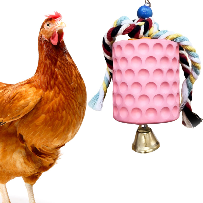 Chicken Toys,Bird Beak Grinding Stone,Chicken Coop Accessories,Chew Treats Toy with Bell for Chicken, Hens, Turkeys,Ducks,Birds,Poultry(Pink) PINK - PawsPlanet Australia