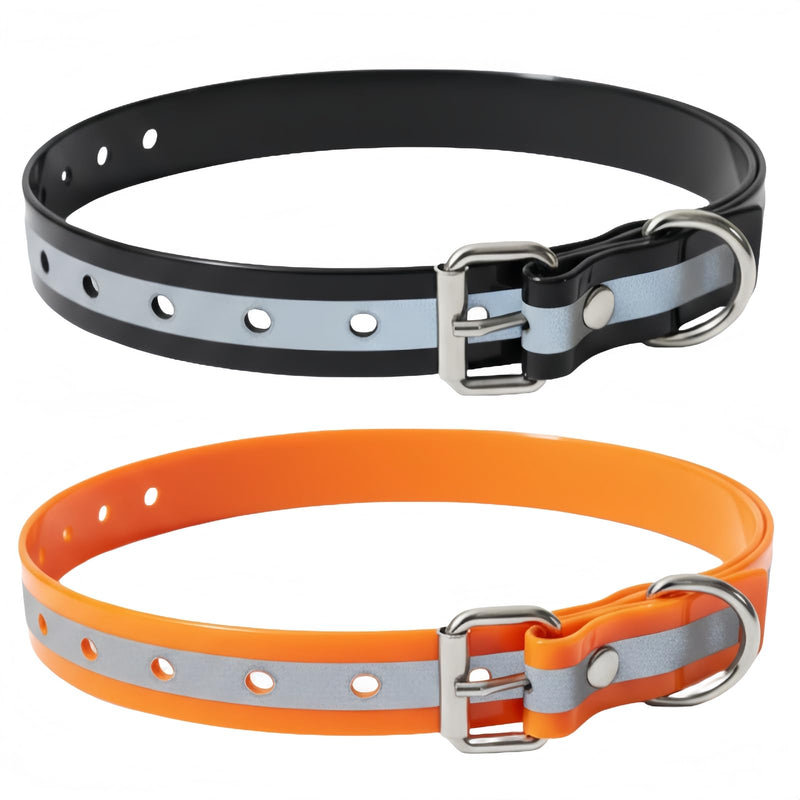 Waterproof Replacement Strap for Shock Collars, Adjustable Bark and E Collar Strap, Fits 5–150 lbs Dogs, Reflective TPU Dog Training and Invisible Fence Replacement Collars 3/4 inch Dog Collar 2 Pack Orange & Black - PawsPlanet Australia