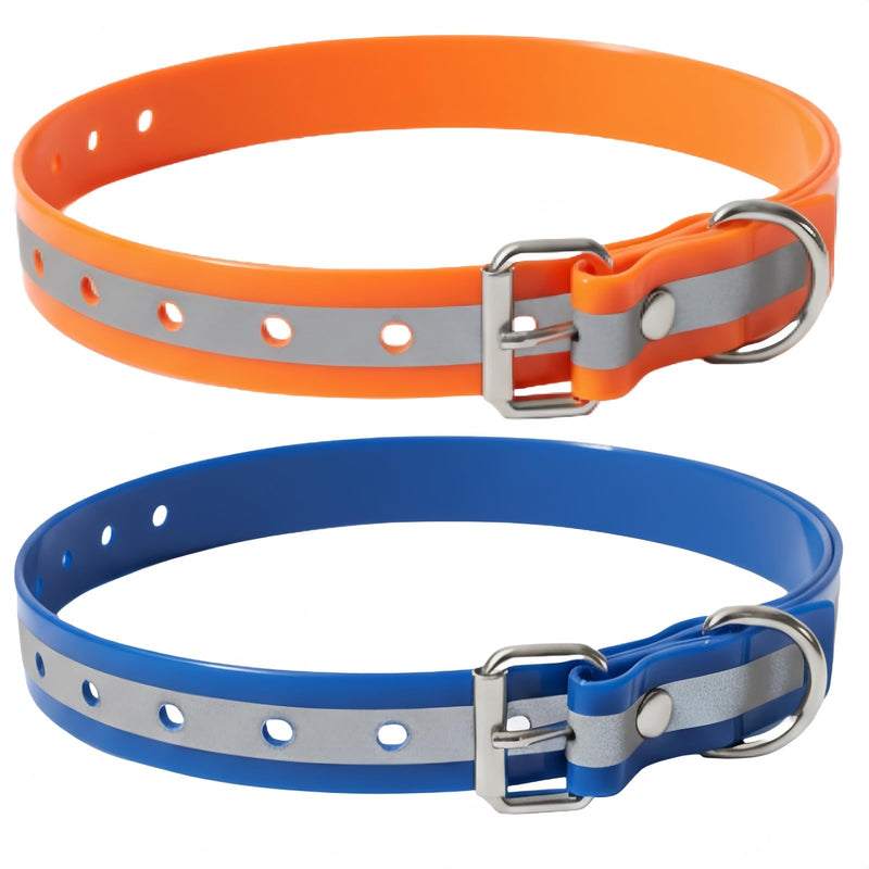 Dog Collar Strap for Most of Electronic Training Shock Collar Receivers-Adjustable Durable Waterproof Odorless 3/4 Inch Ecollar Replacement for Barking Fence-Pet TPU Collar Strap 2 Pack(Orange & Blue) Orange & Blue - PawsPlanet Australia