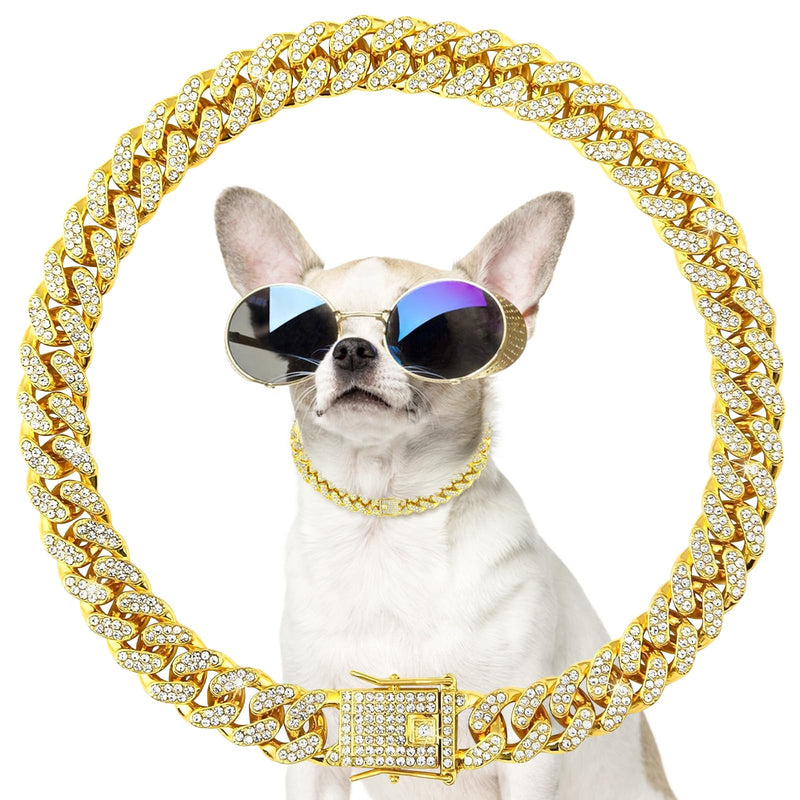 Gold Chain Collar for Medium Large Dogs - Cuban Link Dog Necklaces for Medium Dogs with Secure Buckle, Luxury Metal Chain Collar, Golden Pet Jewelry Accessories (14 inch) 14 inch - PawsPlanet Australia
