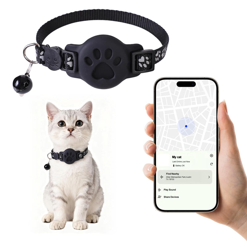 GPS Cat Collar with Bluetooth Tracker Holder - Breakaway Adjustable (7.5-12.6") for Small Cats for iOS (Findmy App) | No Monthly Fee | Waterproof Lightweight Reflective Pet Tracker - PawsPlanet Australia