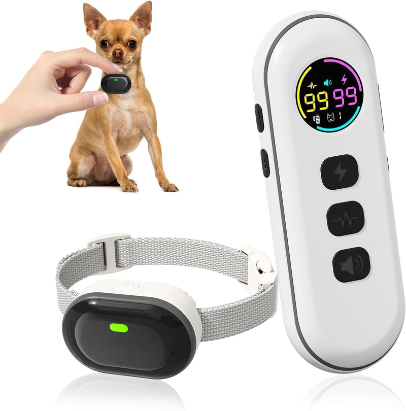 Ultra-Small Anti Bark Collar, Ultra-Light & Thin Dog Training Collar with 1300ft Remote for Small Dogs 5-15lbs, 198-Level Precise Control, Rechargeable, White (Not Auto Collar) - PawsPlanet Australia