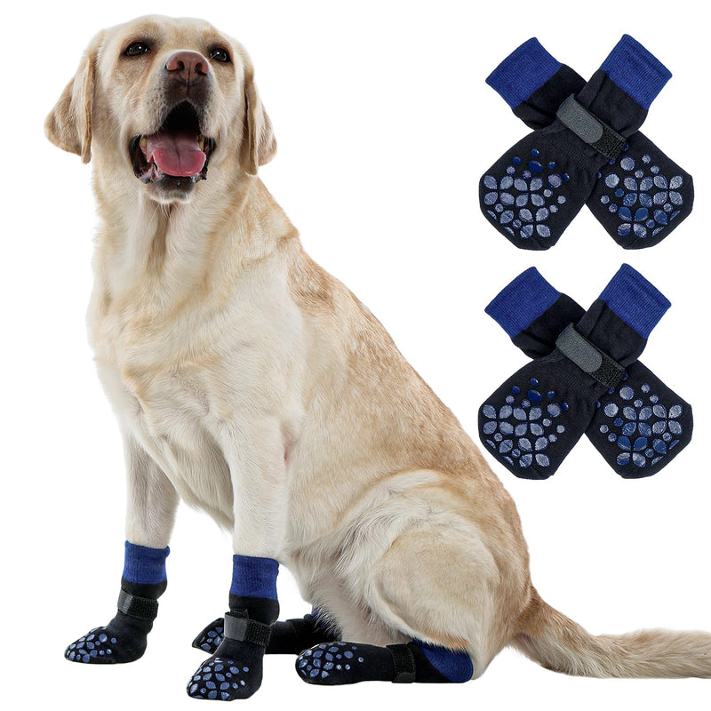 ROZKITCH Non Slip Dog Socks Prevent Senior Dogs from Falling on Slippery Hardwood Floor Hot/Cold Pavement, Paw Protectors Outdoor Indoor, Soundproofing Sock Corgi, Schnauzer Blue L L(Paw Width:2.9") - PawsPlanet Australia