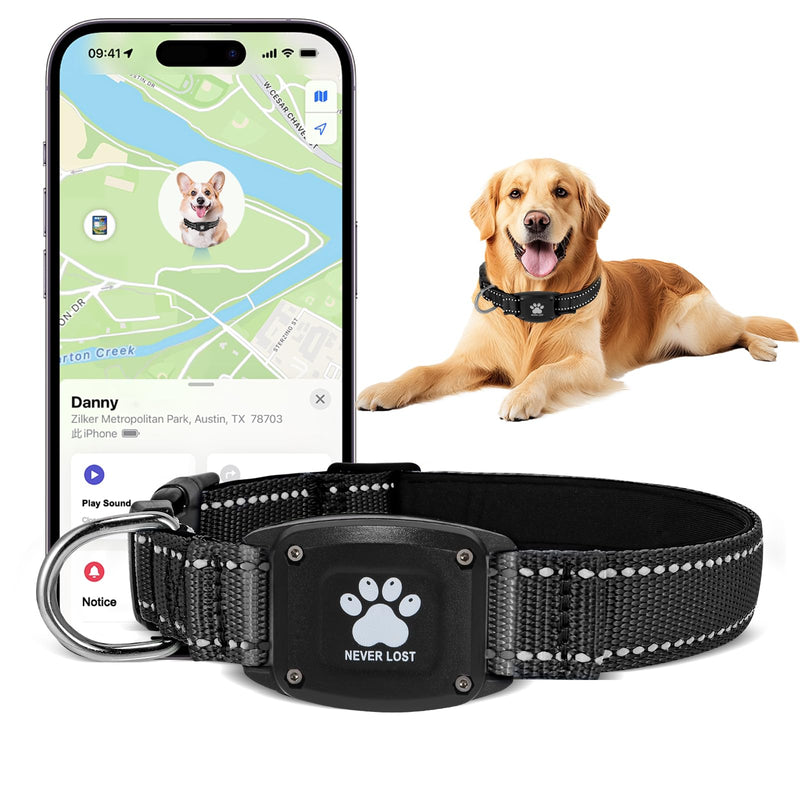 GPS Dog Collar Tracker 2-in-1,Reflective Waterproof Adjustable Pet Collar,iOS-Only,Ideal for Dog Tracking pet Tracker,for Small to Large Dogs,Real-Time Tracking,No Monthly Fees(Black,Large) - PawsPlanet Australia