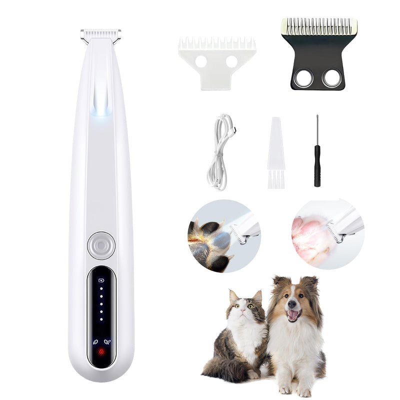 Upgraded Adjustable Speed Pet Trimmer with LED Light, Rechargeable, Waterproof, Low Noise, Portable, Pet Dog and Cat Hair Grooming Trimmer for Trimming Hair Around Pet Paws, Ears, Eyes, and Buttocks