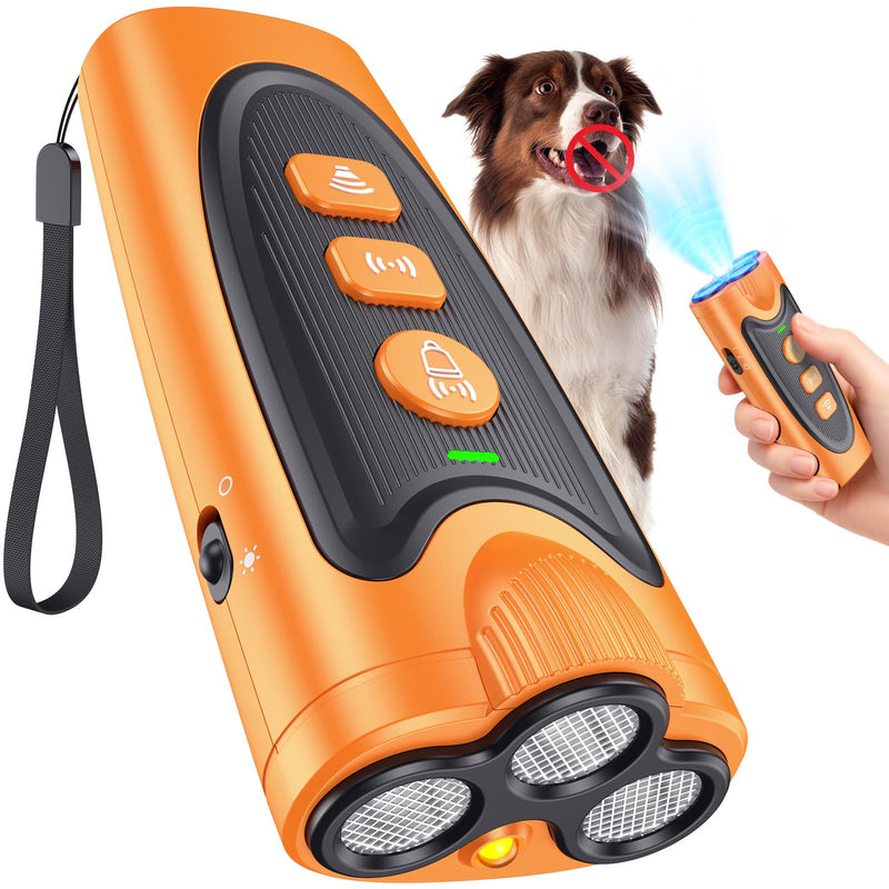 Dog Bark Deterrent Device, 3X Ultrasonic Anti Barking Device for Dogs, 6 Training Modes & 23 FT Range Stop Neighbors Dog Barks, Portable Dog Training Tool with Flashlight Indoor Outdoor Use, Amber Only Device - PawsPlanet Australia