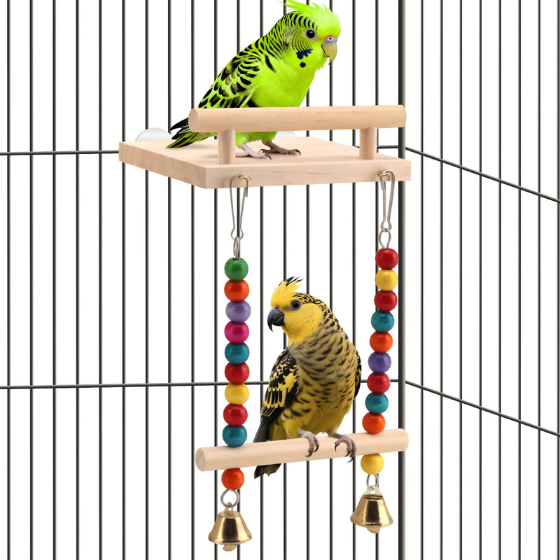 Natural Wood Bird Perch Swing - Cage Platform for Budgies, Cockatiels, Parakeets & Small Birds - Adjustable Play Rest Gym - PawsPlanet Australia