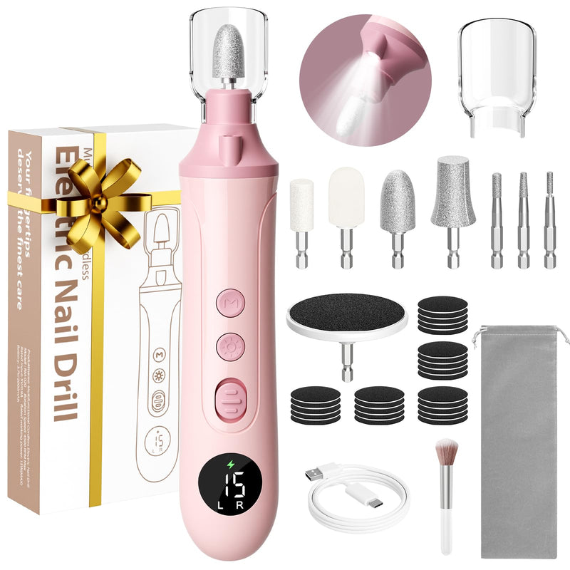 Electric Nail Drill Kit, Nail Filer Electric with LCD & Lamp, Rechargeable Pedicure Tools for Feet, Toenail Grinder for Thick Toenails, Cordless Nail Dremel Tools for Women & Men Pink - PawsPlanet Australia