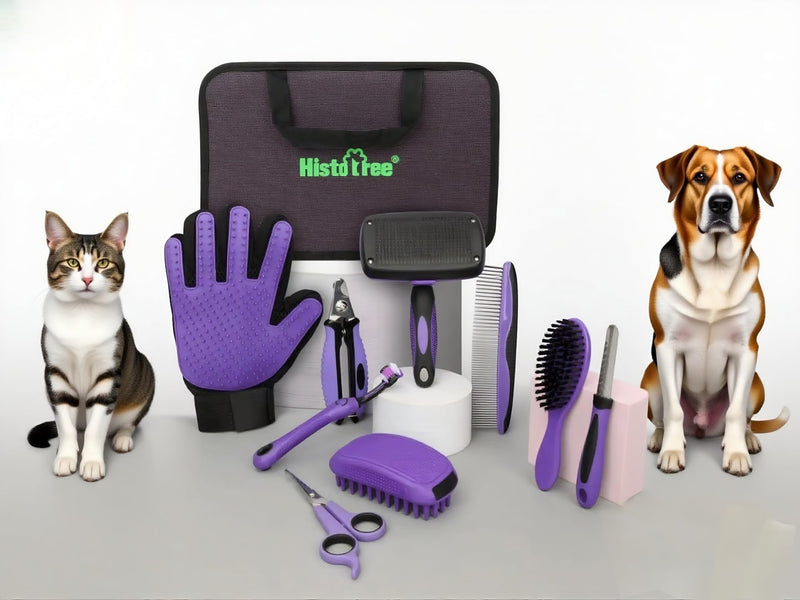 Pet Hair Grooming Tool Kit-9 Packs Dog Cat Grooming Kit Pet Dog Cat Grooming Supplies Washing Gloves Slicker Brush Kit Nail Grider Trimming Tools Pet Toothbrush Comb and Grooming Scissors Set - PawsPlanet Australia