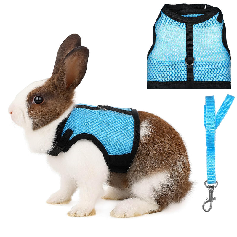 Bunny Harness and Leash Set, Adjustable Breathable Mesh Rabbit Vest with Double Buckles, Escape Proof Walking Training for Kittens, Rabbits, Ferrets, Guinea Pigs, Small Pets, Light Blue, Size L - PawsPlanet Australia