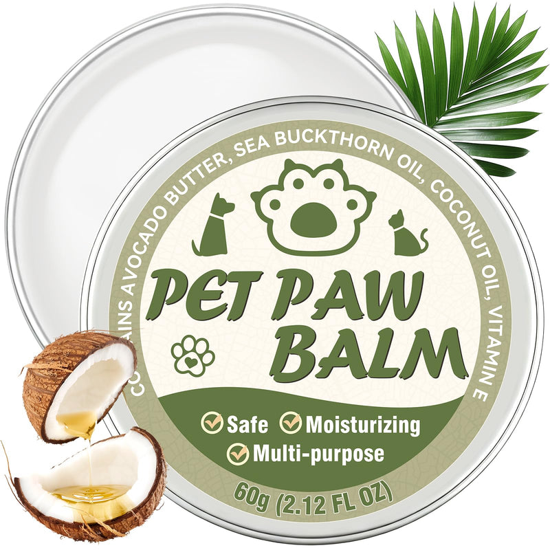 Dog Paw Balm, Paw Moisturizer for Dogs and Cats, Contains Coconut Oil, Nourishing and Moisturizing, Suitable for Dry, Cracked Paws and Noses, 60g - PawsPlanet Australia