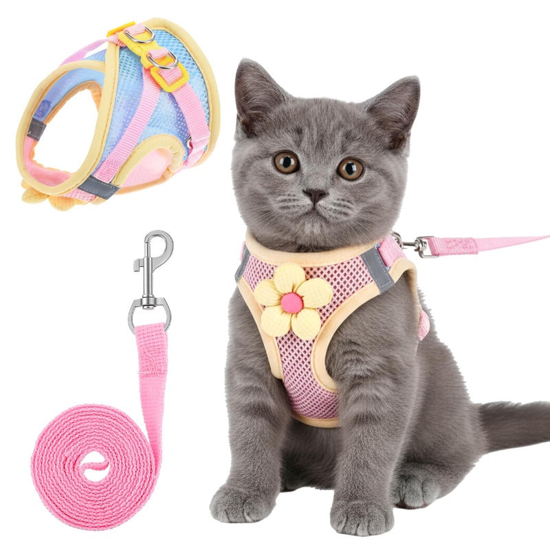 Cat Harness and Leash Set for Walking Escape Proof Adjustable Kitten Harness Breathable Mesh with Reflective Strips Lightweight Pet Vest for Cat Puppy Bunny Walking and Traveling - PawsPlanet Australia