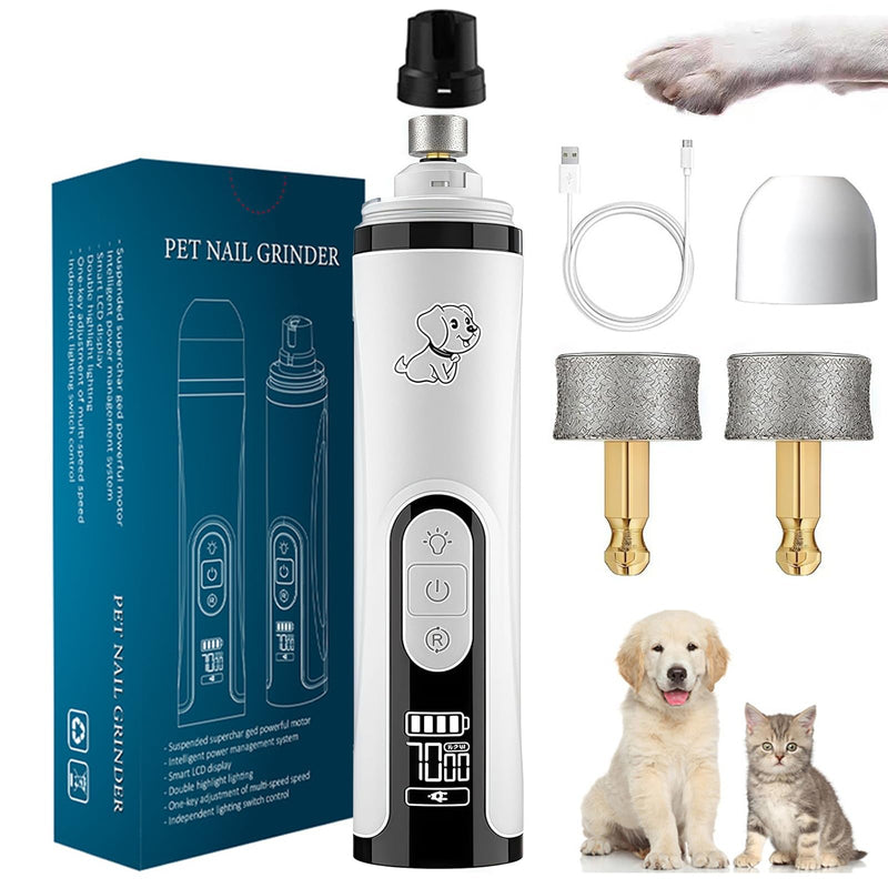2025 Upgrade Silent Groom Pro Nail Grinder for Dogs and Cats - 3-Speed Quiet Electric Trimmer with 2 LED Light, 2000mAh Long-Electric Pet Toenail File Tool for Large Medium Small Dogs Cats 1+2*Replacement Head White - PawsPlanet Australia