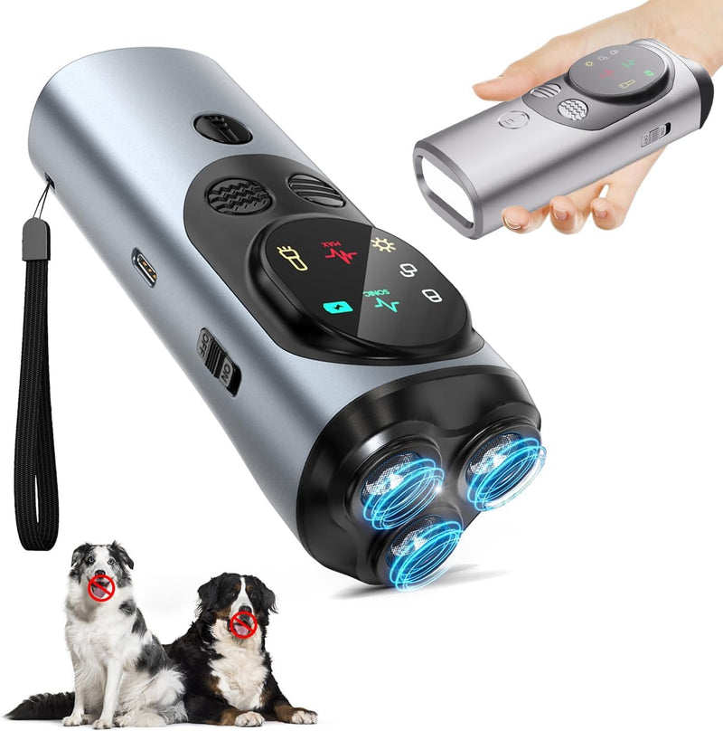 Ultrasonic Dog Training Device, Professional Bark Control Repellent, 15-30 KHz, USB-C Fast Charging, 2 Hour Battery Life (Silver) Silver - PawsPlanet Australia