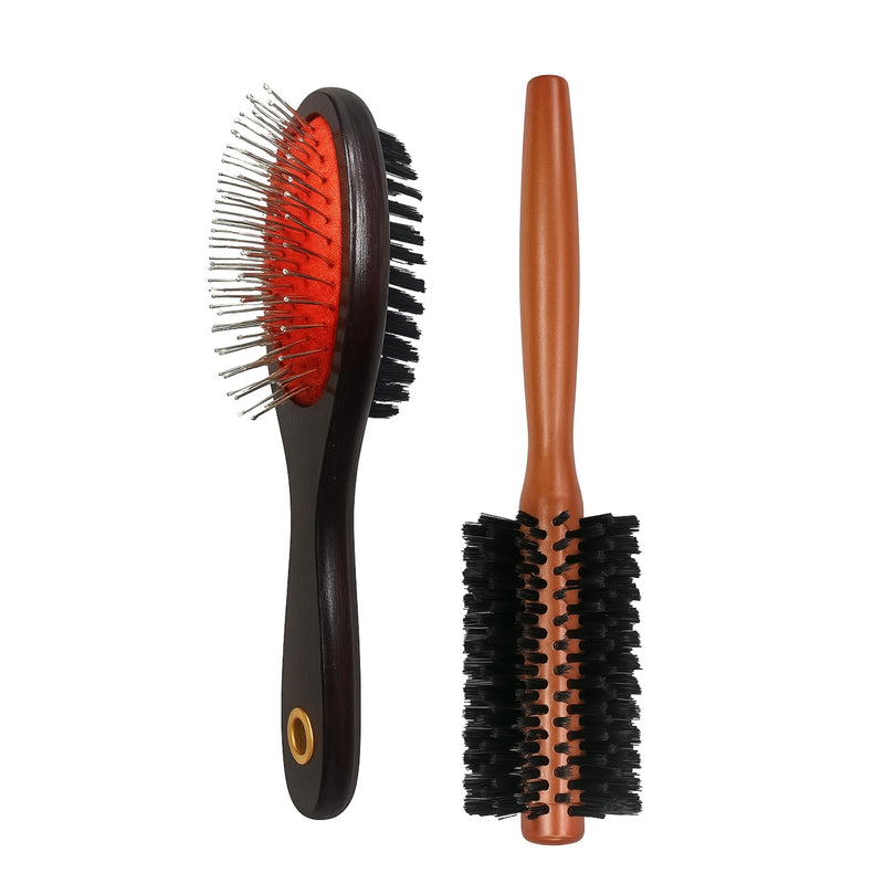 Professional Pet Grooming Brush, 2-in-1 Pin and Bristle Combo, Anti-Slip Handle, for All Coat Types (BROWN COLOR) BROWN COLOR - PawsPlanet Australia