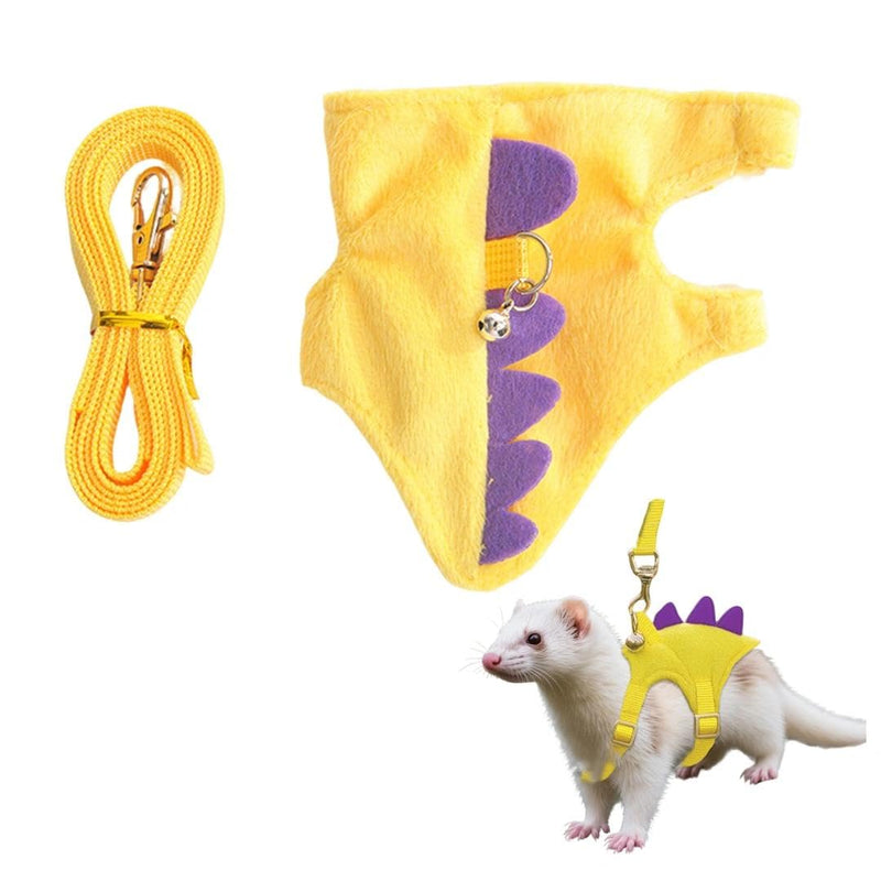 Yellow Dinosaur Hedgehog Leash and Harness Ferret Harness and Leash Set Hedgehog Accessories Adjustable Hamster Clothes Guinea Pig Outfits for Training Playing - PawsPlanet Australia