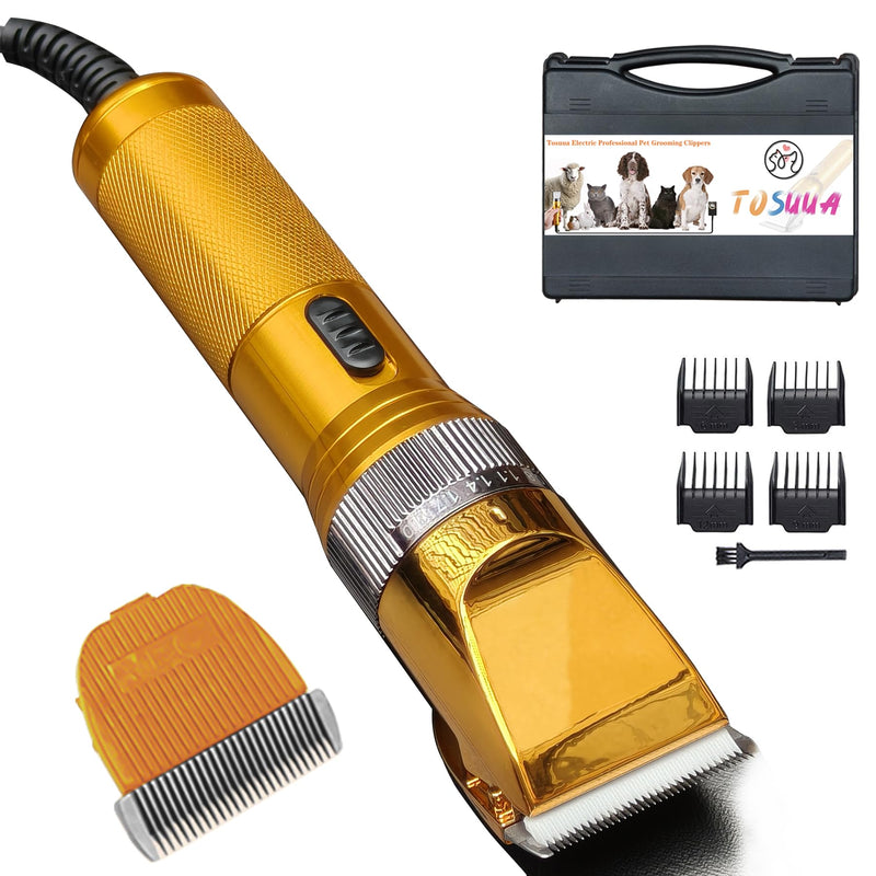 Heavy Duty Pet Grooming Clippers, Powerful 36V Motor for Thick Coats, Professional Grooming Shears Fur Hair Trimmers Tool for Dogs, Sheep, Horses, Livestock & Cats (Gold) Gold
