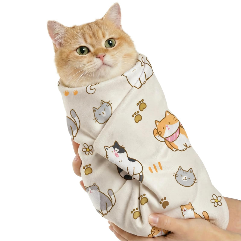BFNN Cat Grooming Wrap for Cutting Nails, 27.6" Anti-Escape Calming Cat Swaddle Wrap for Medicine, Nail Clipping, Teeth Brushing, Ear Cleaning, Self-Adherent Burrito Restraint, (CatLand, L) L, Within 17lbs Cat Land - PawsPlanet Australia