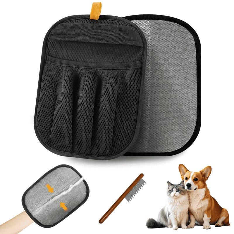 Pet Hair Removal Glove for Dogs & Cats, 2025 Newly Upgraded Five-Finger Electrostatic Pet Hair Gloves and Pet Hair Comb, Pet Hair Remover Tool for Clothing, Couch, Carpet, Car Seat (1PCS) 1 Pack Black - PawsPlanet Australia