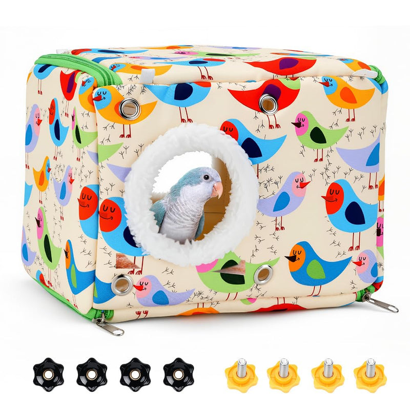 Cotton Bird Bed & Hammock for Cage - Winter Snuggle Nest with Entry Hole, Observation Window & Screw/Chain Mounting for Parakeets, Cockatiels