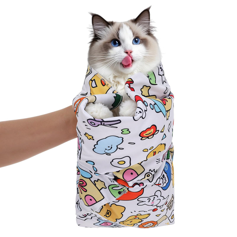 Cat Wrap for Cutting Nails, Self-Adherent 27.6" Large Cat Grooming Wrap Anti-Scratch, Anti-Bite Grooming Swaddle Calm Cozy Restraint Cloth for Nail Trimming (L, Within 16lbs) - PawsPlanet Australia
