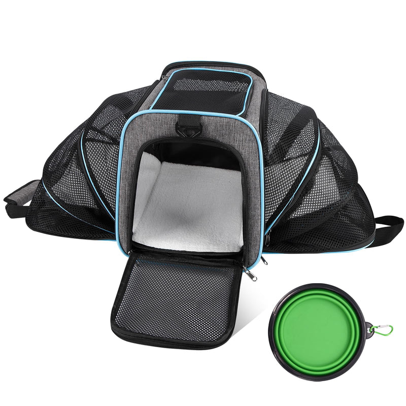 Cat Carrier - Airline Approved Expandable Soft Side Pet Carrier, Collapsible Pet Travel Bag Carrier with Foldable Pet Bowl for Cat Small Animals Under 14LB, 17 * 11 * 11 1844-Grey Blue - PawsPlanet Australia