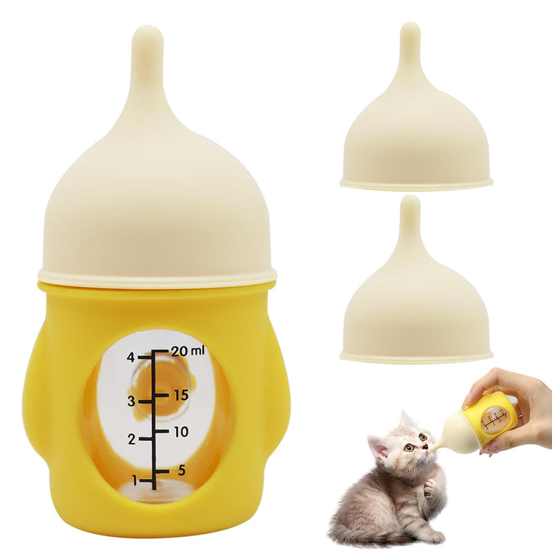 Pet Feeder Bottle Animal Feeding Bottles Kitten Bottles for Nursing Anti-Choking Design for Newborn Kittens Puppies Small Animals with 2 Pcs Replacement Nipple (Yellow, 20 ml) Yellow - PawsPlanet Australia
