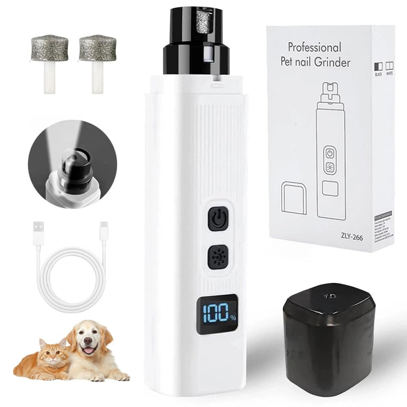Dog Nail Grinder, Electric Pet Nail Grinder with 2 Speed Digital USB Rechargeable Dog Nail Trimmer Nail Claw Clippers with LED Lighting Quiet Paws Grooming for Large Medium Small Dogs Pet - PawsPlanet Australia