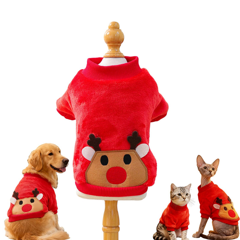 Holiday Christmas Reindeer Fleece Pet Sweater - Warm Pet Outfit for Dogs and Cats, Soft Fleece Pet Clothing for Winter, Festive Pullover Apparel for Furry Friends (Large, Christmas Reindeer Coat) Large - PawsPlanet Australia
