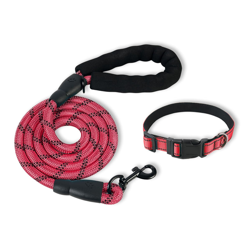 Nylon Dog Leash for Medium Large Dogs, 5-FTReflective Heavy Duty Leash with Comfortable Handle & Poop Bag Dispenser Ring, 1/2 Inch Wide, Secure Reinforcement for Walking(L/Red) Red L - PawsPlanet Australia