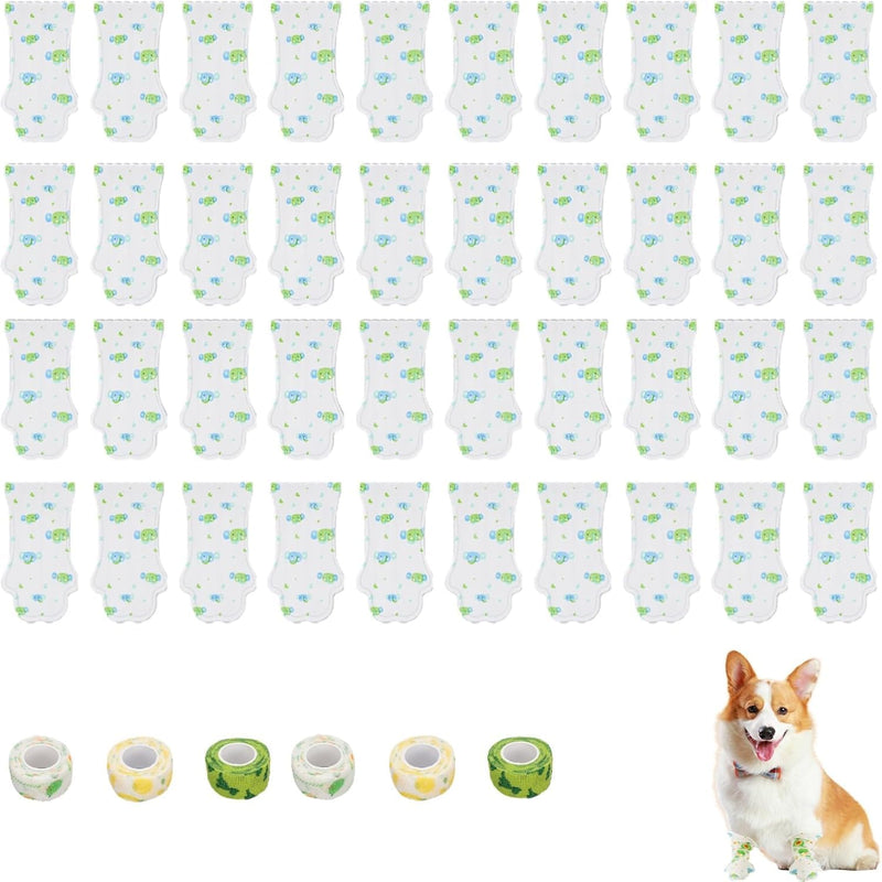 40 Pcs Disposable Dog Boots, Disposable Dog Shoes, Breathable Disposable Pet Booties with Adjustable Self-Adhesive Bandage for Indoor and Outdoor Use Protection (Green Blue, M) Green Blue