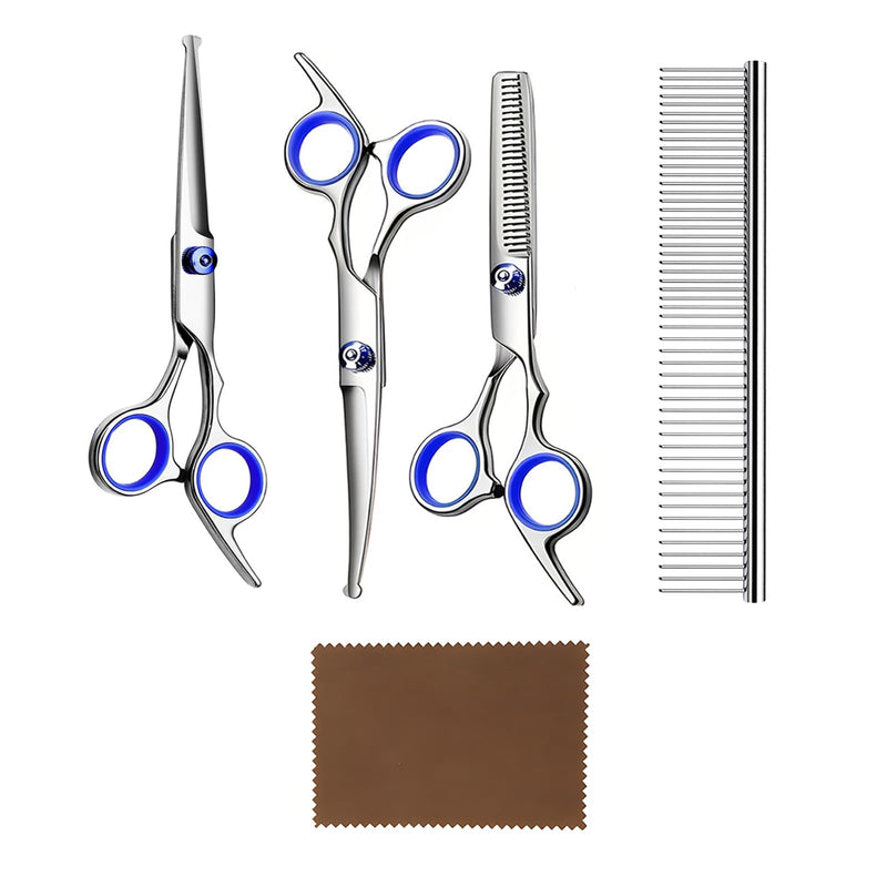 5-in-1 Professional Dog Grooming Scissors Kit with Safety Round Tips - Sharp, Durable, and Includes Straight, Curved, Thinning Scissors, and Comb. Premium Pet Supplies for Your Grooming Needs. - PawsPlanet Australia